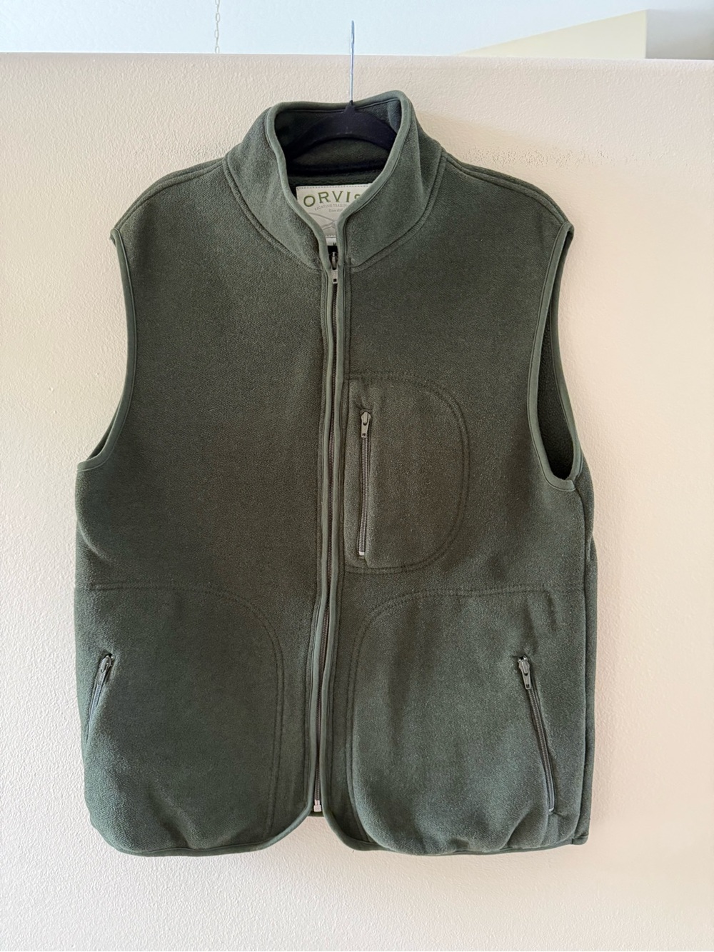 Orvis Men's Forest Green Fleece Zip Vest Pockets